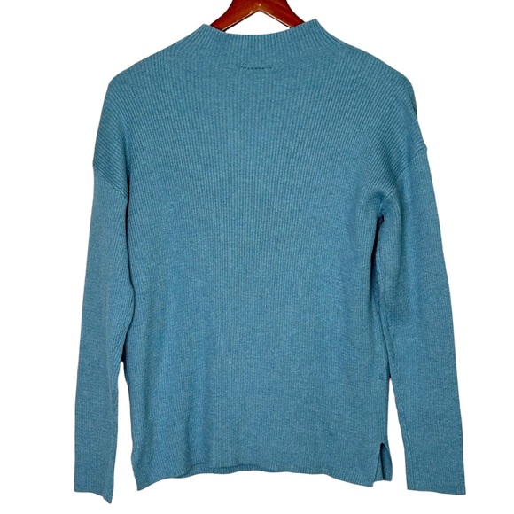 NWT Talbots Ribbed Mock Neck Sweater Size M Medium Ocean Blue Long Sleeve - Picture 3 of 9